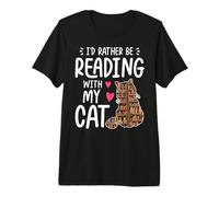 I'd Rather be Reading with My cat Book Nerd Librarian Premium T-Shirt