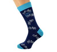 I'd Rather Be Riding my... printed in Vinyl on Bicycle Images woven on Mens Navy & Light Blue Trim Cotton Socks. One Pair, One Size 5-12 X6HL001