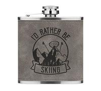 I'd Rather Be Skiing 6oz PU Leather Hip Flask Grey Luxe