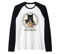 I'd Rather Be Slurping Ramen Noodles Black Cat Anime Humor Raglan Baseball Tee
