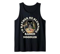 I'd Rather Be Slurping Ramen Noodles Black Cat Anime Humor Tank Top