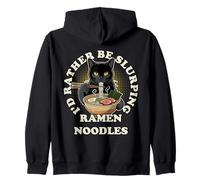 I'd Rather Be Slurping Ramen Noodles Black Cat Anime Humor Zip Hoodie