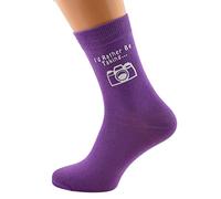 I'd Rather be Taking Photographs with Camera Image Printed in White on Ladies PURPLE Socks Great Mothers Day Present