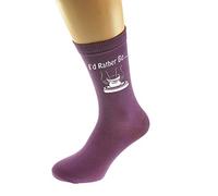 I'd Rather making Pottery with Potters Wheel Image Printed in White on Ladies PURPLE Socks Great Mothers Day Present