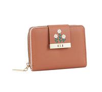 ID Short Wallet Flowers Print Solid Color Women Zipper Purse Multiple Card Slots Clutch Bag Purse Wallet Combo for Women (Brown, One Size)