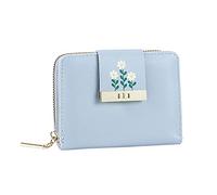 ID Short Wallet Flowers Print Solid Color Women Zipper Purse Multiple Card Slots Clutch Bag Purse Wallet Combo for Women (Blue, One Size)