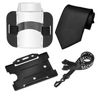 ID/SIA License Badge Holder Set Include Arm Badge Holder Black Clip on Tie Matte Lanyard Neck Strap Horizontal Card Case for Emergency Worker Security Staff Doorman(Black)