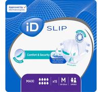 iD Slip Maxi Medium All-in-One Incontinence Briefs | 1 Pack of 15 | Incontinence Briefs, All-in-One Incontinence Briefs, Moderate to Heavy Incontinence, Adult Diapers, Incontinence Protection