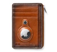 ID Stronghold RFID Blocking Front Pocket Wallet - Slim Minimalist Genuine Leather Wallet with Zipper Coin Pocket, Airtag Antiqued Brown, S, Rfid Wallet