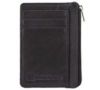 ID Stronghold RFID Front Pocket Wallet Mini Minimalist Wallet Slim Wallet Genuine Leather with Zipper, Small Black