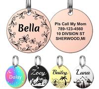 ID Tags for Dogs Cats, YEHANTI Personalised Engraved Dog Tag, Stainless Steel Dog ID Tag Dog Collar Tag Double Sided Engraved, Custom Dog and Cat Name Tag with Various Pattern Designs (Rose Gold, M)