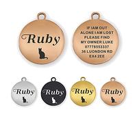 ID Tags Small/Large Personalised ID Tag for Dog Cat Pet Engraved Dog Tags (Champagne Round)