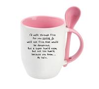 I'd Walk Through Fire for You Sister, Christmas, Birthday, Gifts for Funny Best Sister, Gifts for Soul Sister, Big Sister, Little Sister, Coffee, Tea Mug Unique Spoon Ceramic Mug. (Pink)