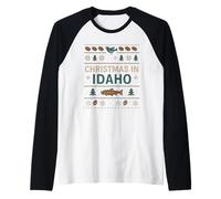 Idaho Holiday Shirt Trout Bird Potato Tree Snowflakes Xmas Raglan Baseball Tee