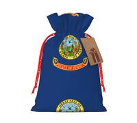 Idaho State Flag Print Christmas Burlap Gift Bag With Drawstring, Present Small Favor Pouch For Birthday Parties-S Size