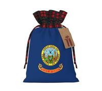 Idaho State Flag Print Festive Plaid Gift Bag, Candy Bag, Drawstring Burlap Pouch For Holiday Presents Favor-M