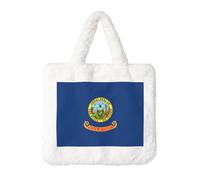 Idaho State Flag Printing Fluffy Shoulder Bag Ladies Plush Underarm Bag Tote Bag Furry Purse Handbag For Work Travel, White, One Size
