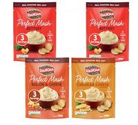Idahoan Perfect Mash Potato Variety Pack of 4 x 109g - Instant Mashed Potato Butter & Herb, Buttery, Bacon & Cheese, Roasted Garlic, Cheddar Cheese Mashed Potaoes