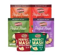 Idahoan Perfect Mash Potatoes Variety Bundle 4 sachets (109g each) & 2 pots (55g each)- Bacon & Cheese, Buttery, Butter & Herb, Roasted Garlic, Bacon & Cheese and Bubble & Squeak