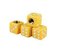idain 4pcs Dice Shape Plastic Wheel Stem Tyre Air Valve Stem Caps Dustproof Stem Covers for Cars, SUVs, Bike, Trucks (Yellow)
