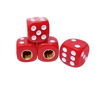 idain 4pcs Universal Vehicle Wheel Stem Tyre Air Valve Stem Caps Dice Shape Universal Stem Covers for Cars, SUVs, Bike, Trucks (Red)