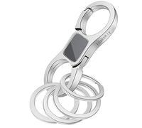 Idakekiy Key Chain Quick Release Spring with 4 Key Rings Heavy Duty Car Keychain Organizer for Men and Women, Silver, S