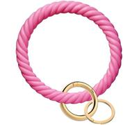 Idakekiy Key Chain, Silicon Wristlet Keychain Bangle Keyring Bracelet Holder for Women Girl - Pink - 3.54in