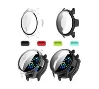 iDaPro [1 Black + 1 Clear Screen Protector Case for Garmin Vivoactive 6,Full Protective Cover with Built-in 9H Tempered Glass & 4 Silicone Dust Plugs,Hard PC Shell,Complete Protection for Running,Gym