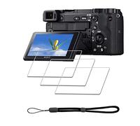 iDaPro Screen Protector for Sony Alpha A6600 A6400 A6300 A6100 A6000 A5000 & Hand Lanyard [3+1 Pack] Tempered Glass Easy Installation
