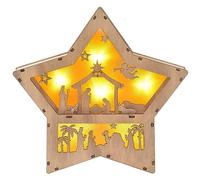 IDATOO Christmas Nativity Set, Wooden Star Shaped Nativity Scene LED Light, 3D Christmas Decor, Indoor Festive Ornament, Winter Decoration Centerpiece for Table Tiered Tray Fireplace Mantel (Star)