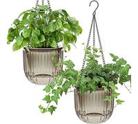 iDattel 6.5 Inch 2Pcs Self-watering hanging flower pot plants,Indoor hanging flower pots with 3Hooks drainage holes for indoor outdoor ceilings balconies wall decoration(Gray)