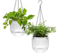 iDattel 6.5 Inch 2Pcs Self-watering hanging flower pot plants,Indoor hanging flower pots with 3Hooks drainage holes for indoor outdoor ceilings balconies wall decoration (White)