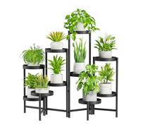 iDavosic.ly 10 Tier Plant Stand Indoor Tall, Tiered Plant Stands Outdoor for Multiple Plants, Corner Metal Folding Flower Display Holders Rack Shelf for Window Porch Garden, Black