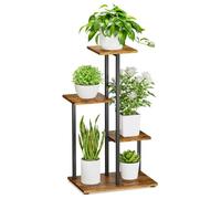 iDavosic.ly 4 Tier Plant Stand Indoor, Tiered Corner Plant Shelf for Multiple Plants, Metal Wood Tall Plant Display Rack Flower Holder for Patio Porch Garden Balcony Bedroom, Black