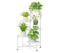 iDavosic.ly 5 Tier Large Plant Stand Indoor with 10 Inch Wide Tray, Tiered Corner Metal Outdoor Flower Display Holder Shelf, Folding Tall Rack for Patio Porch Living Room, White