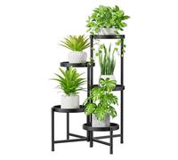 iDavosic.ly 5 Tier Large Plant Stand Indoor with 10 Inch Wide Tray, Tiered Corner Metal Outdoor Flower Display Holder Shelf, Folding Tall Rack for Patio Porch Living Room, Modern Black