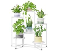 iDavosic.ly 6 Tier Large Plant Stand Indoor with 10 Inch Wide Tray, Tiered Corner Metal Outdoor Flower Display Holder Shelf, Folding Tall Rack for Patio Porch Living Room, White