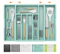 iDavosic.ly Cutlery Drawer Organiser,Expandable Large Cutlery Trays for Kitchen, Adjustable Plastic Utensil Flatware Drawer Organiser Holder for Spoon Fork Knife (White)