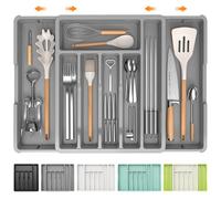 iDavosic.ly Cutlery Drawer Organiser,Expandable Large Cutlery Trays for Kitchen, Adjustable Plastic Utensil Flatware Drawer Organiser Holder for Spoon Fork Knife (Grey)