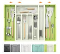 iDavosic.ly Cutlery Drawer Organiser, Large Utensil Tray for Kitchen, Green