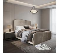 Idbury Upholstered Soft Velvet Beige Metal Designer Bed Frame