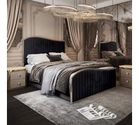 Idbury Upholstered Soft Velvet Black Metal Designer Bed Frame