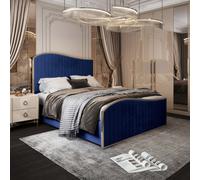 Idbury Upholstered Soft Velvet Blue Metal Designer Bed Frame