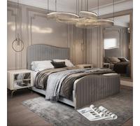 Idbury Upholstered Soft Velvet Grey Metal Designer Bed Frame