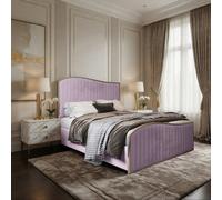 Idbury Upholstered Soft Velvet Pink Metal Designer Bed Frame