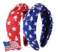 IDDFEVE 4th of July Headband for Women - 2Pcs Red Blue With Star Pearl Rhinestone Knotted Hair Hoop, Independence Day Crystal Accessory for Patriotic Holiday & Memorial Day (Star)