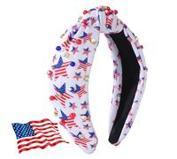 IDDFEVE 4th of July Headband for Women - Patriotic USA Flag Star Pearl Rhinestone Knotted Hair Hoop, Independence Day Crystal Accessory for Holiday & Memorial Day (Star)
