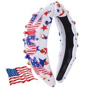 IDDFEVE 4th of July Headband for Women - Patriotic USA Pearl Rhinestone Knotted Hair Hoop, Independence Day Star Crystal Accessory for Holiday & Memorial Day (White)