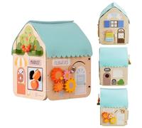 IDEA FAMILY 2 in 1 Montessori Wooden Busy House, Multi-Functional Foldable Busy Board, Fine Motor Skills Training for Little Kids Aged 1-3, Gifts for Boys and Girls