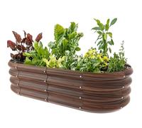 IDEA FAMILY 4x2x1ft Oval Galvanized Raised Garden Bed Outdoor 9-in-1 Large Metal Modular Planter Box Raised Beds for Gardening,Vegetables,Fruits,Flowers & Herbs (Brown)